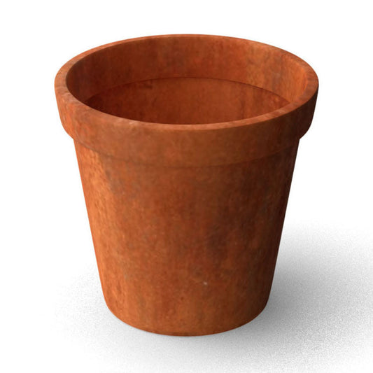 Conische bloempot met boord in cortenstaal