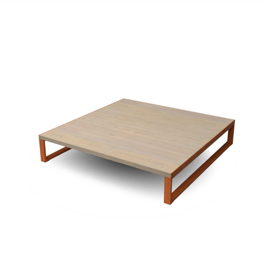 Design salontafel met cortenstaal en hardhout