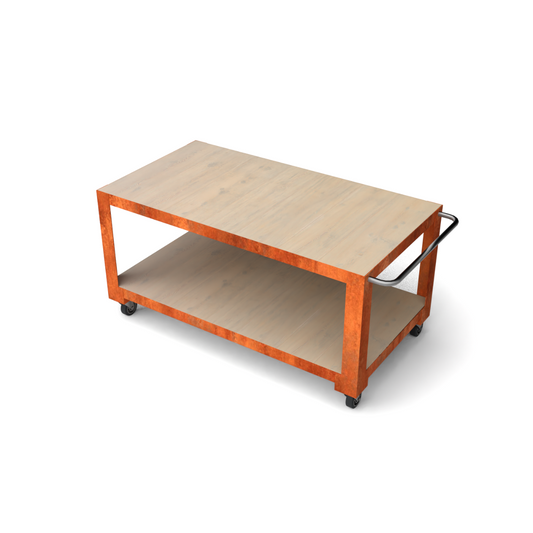 Trolley tafel in cortenstaal en hardhout