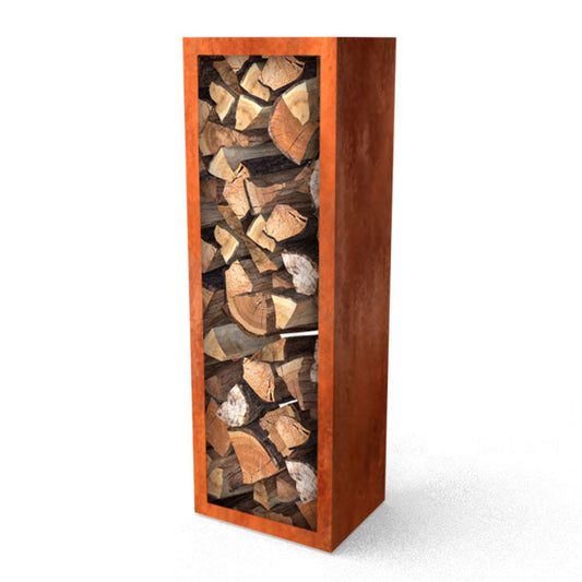 Verticale houtopslag in cortenstaal