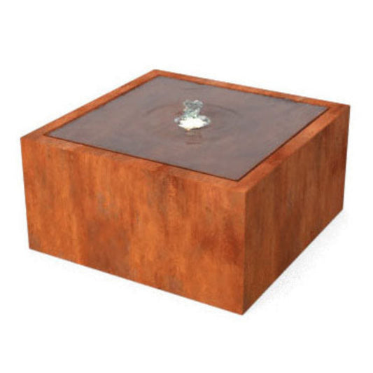 Vierkante watertafel in cortenstaal met 1 fontein