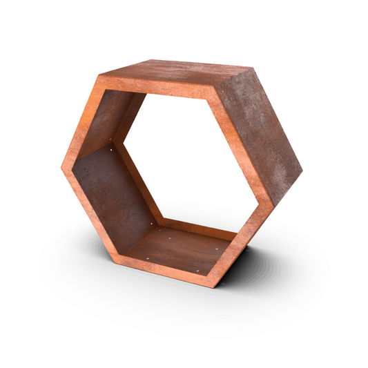 Zeshoekige houtopslag in cortenstaal