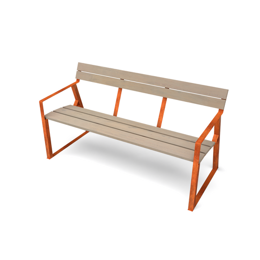 Zitbank van cortenstaal en hardhout