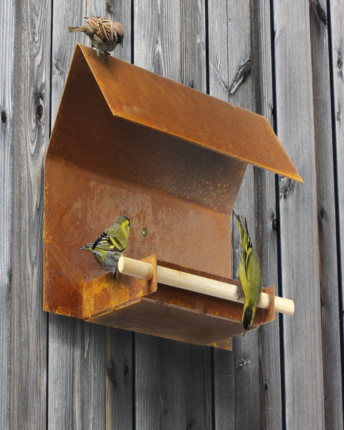 Duurzaam design vogelvoederhuis met houten zitstok