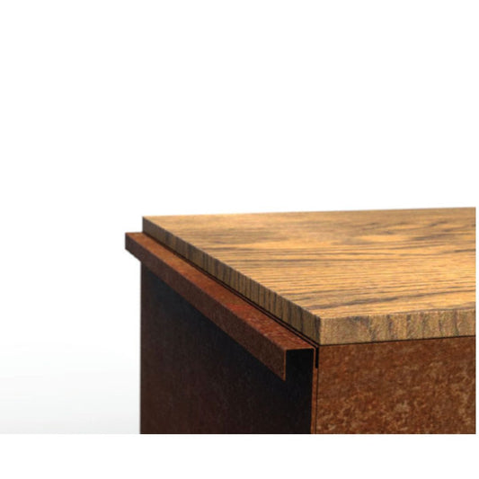 Afvalbak detailfoto van het bovenblad in hout