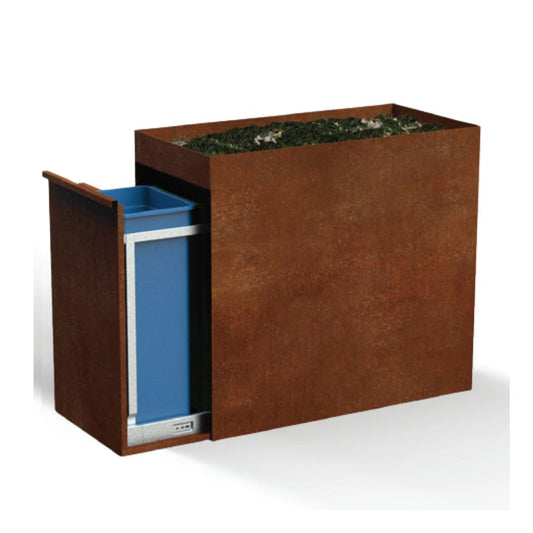 Afvalbak met lade en kruidenvak in cortenstaal