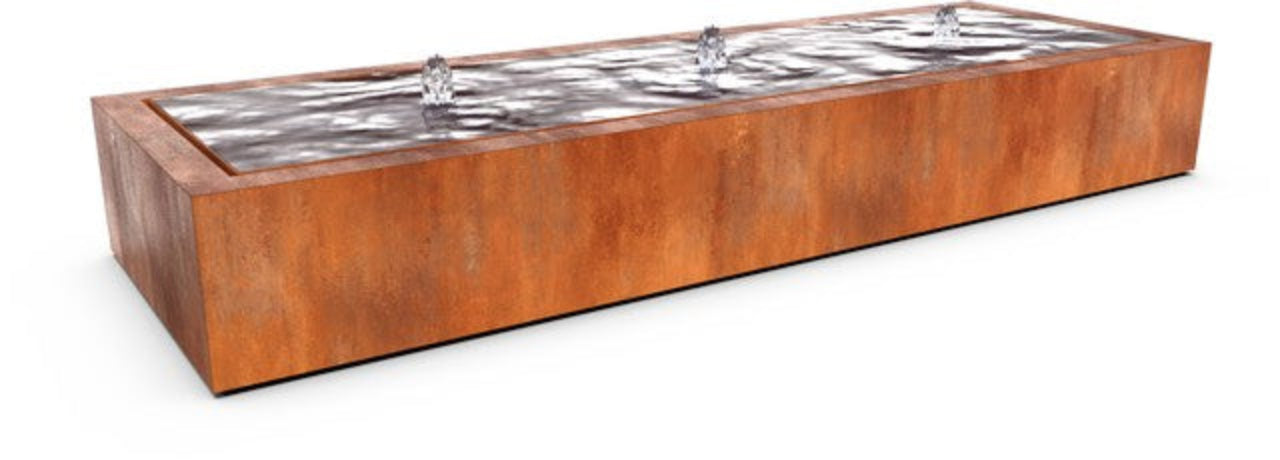 Cortenstalen watertafel met 3 ledfonteinen