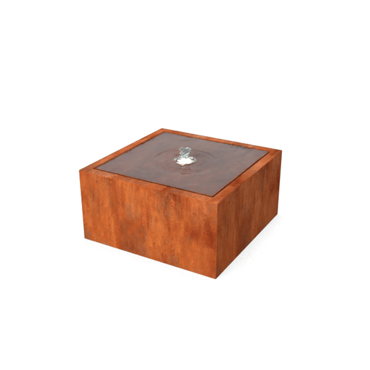 Video over de plaatsing van een watertafel met 1 fontein in cortenstaal