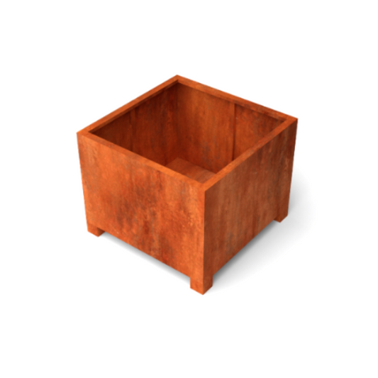 Vierkante plantenbak in cortenstaal op pootjes