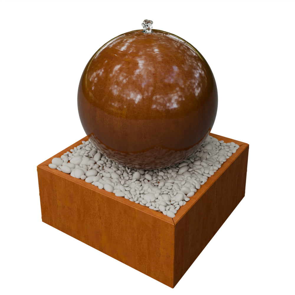 Bol fontein op sokkel in cortenstaal