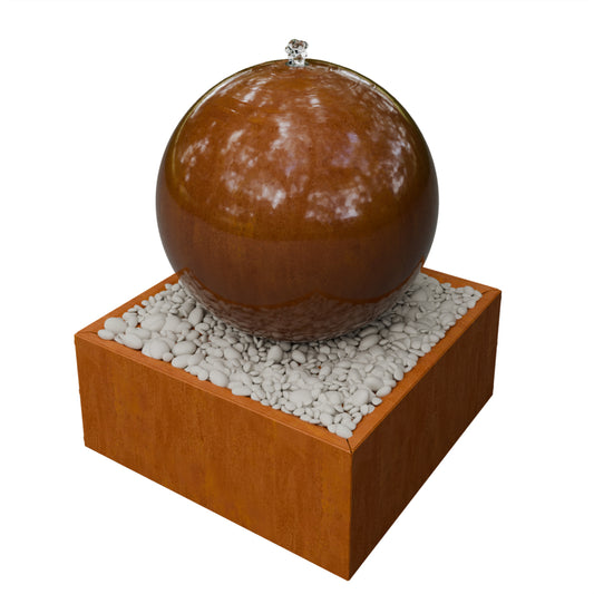 Bol fontein op sokkel in cortenstaal