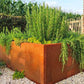 Roestkleurige plantenbak met groene planten