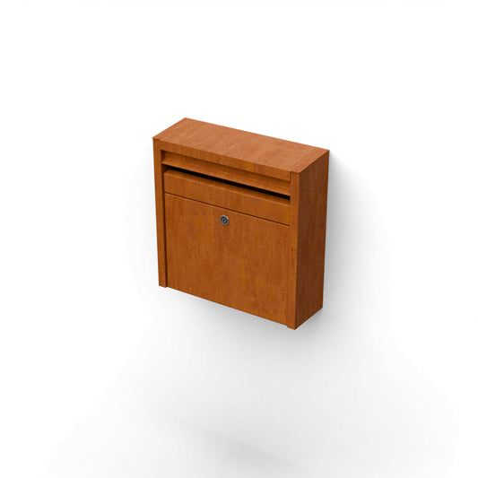 Compacte wandbrievenbus in cortenstaal