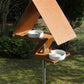 Modern vogelhuisje in cortenstaal op staander – voor vogelvoer of water