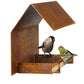 Vogelhuisje in cortenstaal voor wandmontage – design voederhuis met houten zitstok.