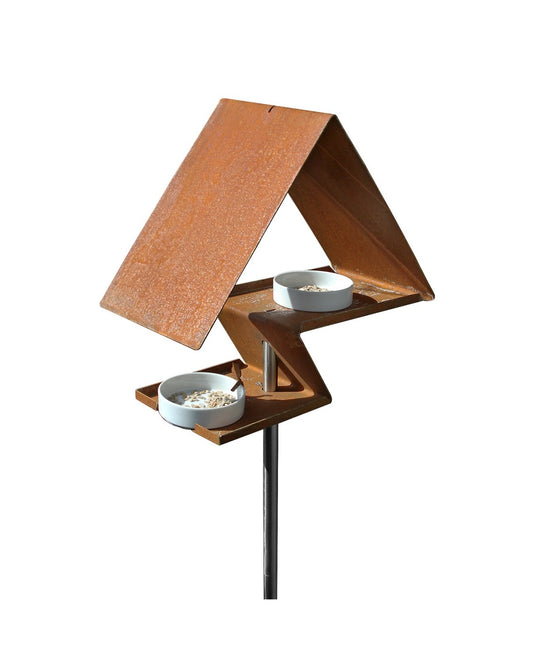 Vogelhuisje in cortenstaal met dubbele voederplek – elegante tuindecoratie